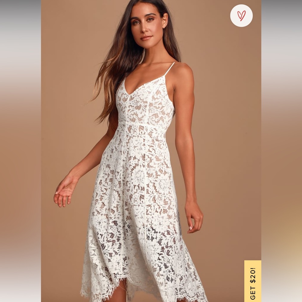 Lulu’s One Wish White Lace Midi Dress
